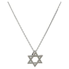 14K White Gold .21 CTW Diamond Star of David Pendant Necklace