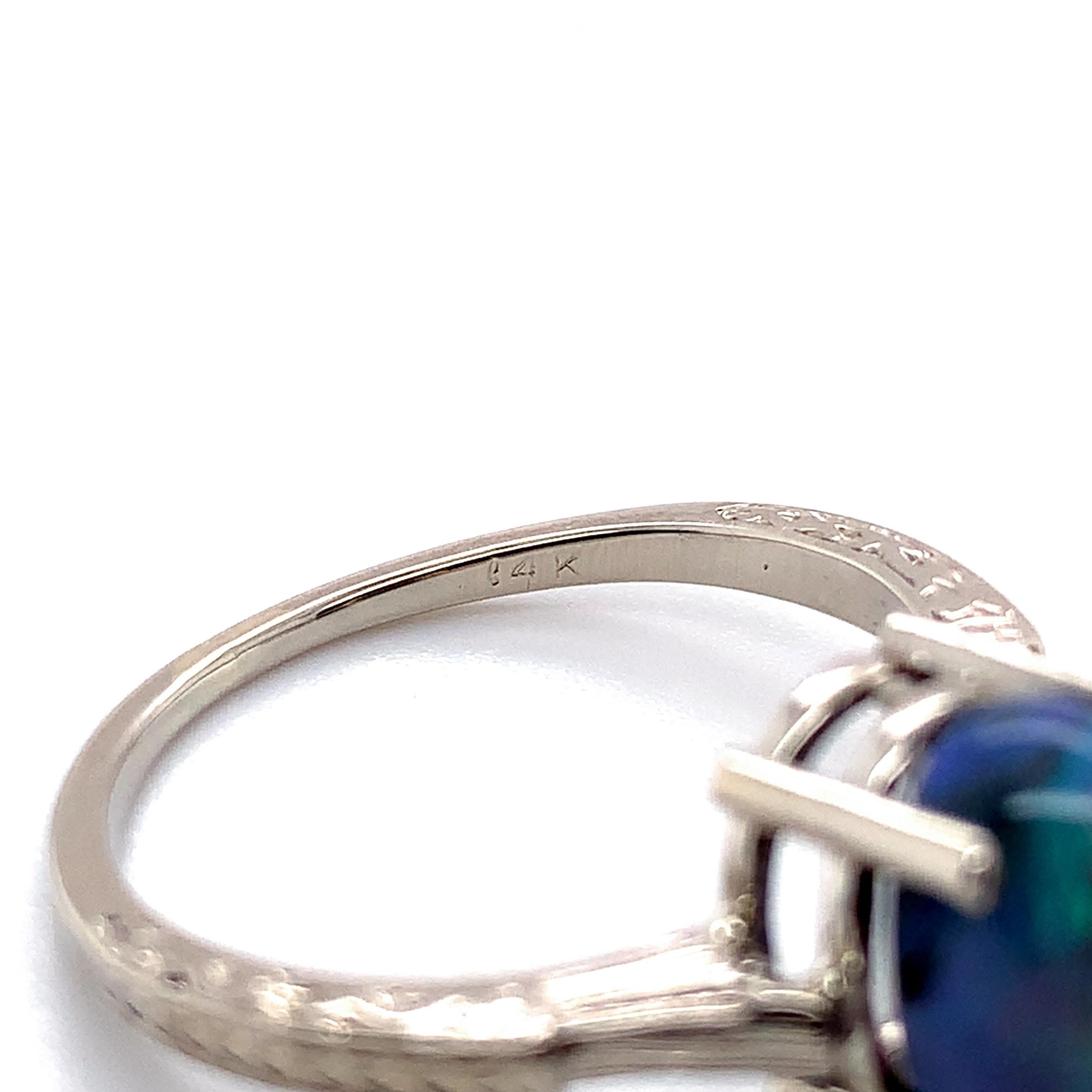 Bague en or blanc 14K 2.10 carats Australian Black Opal taille 6.75 en vente 5