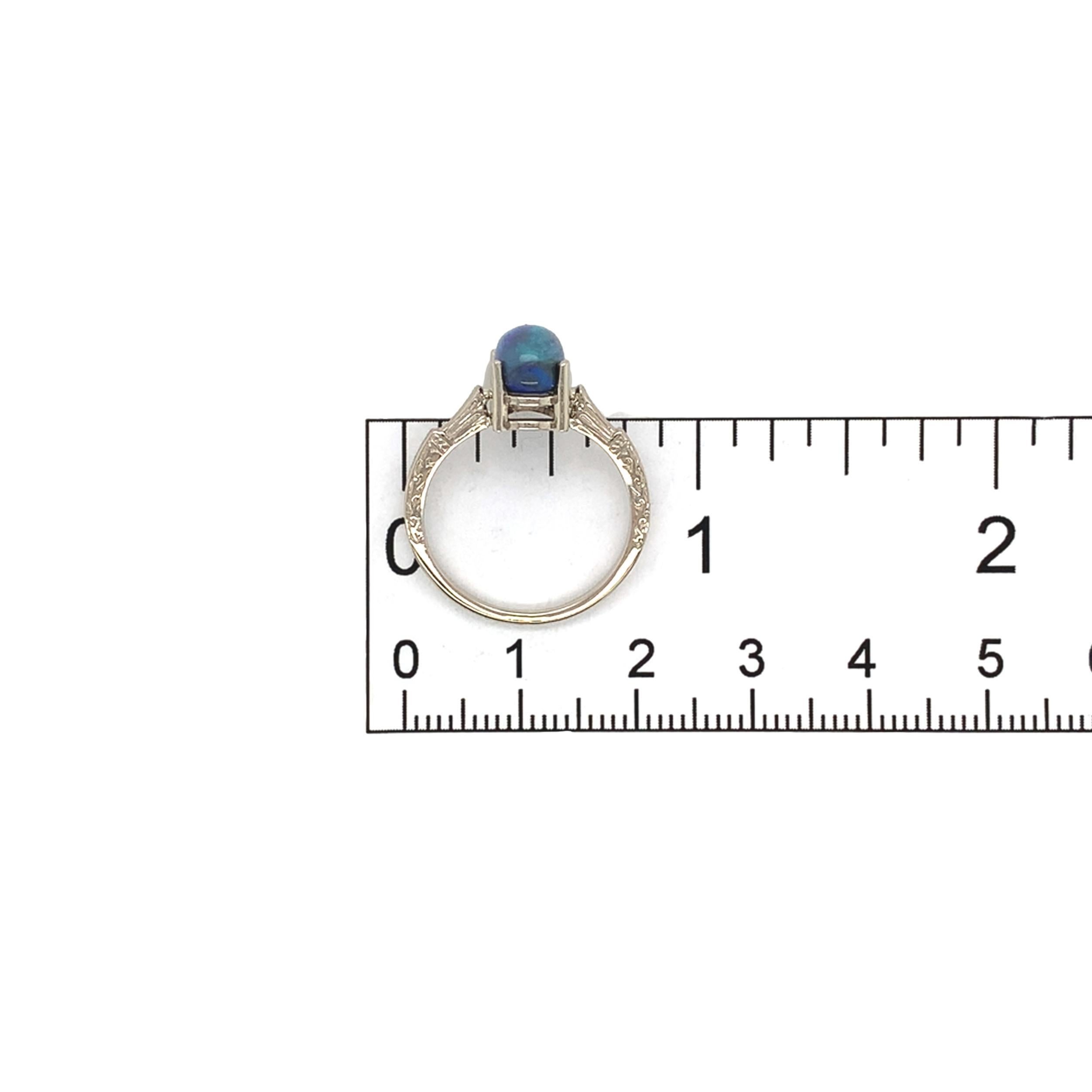 Bague en or blanc 14K 2.10 carats Australian Black Opal taille 6.75 en vente 6