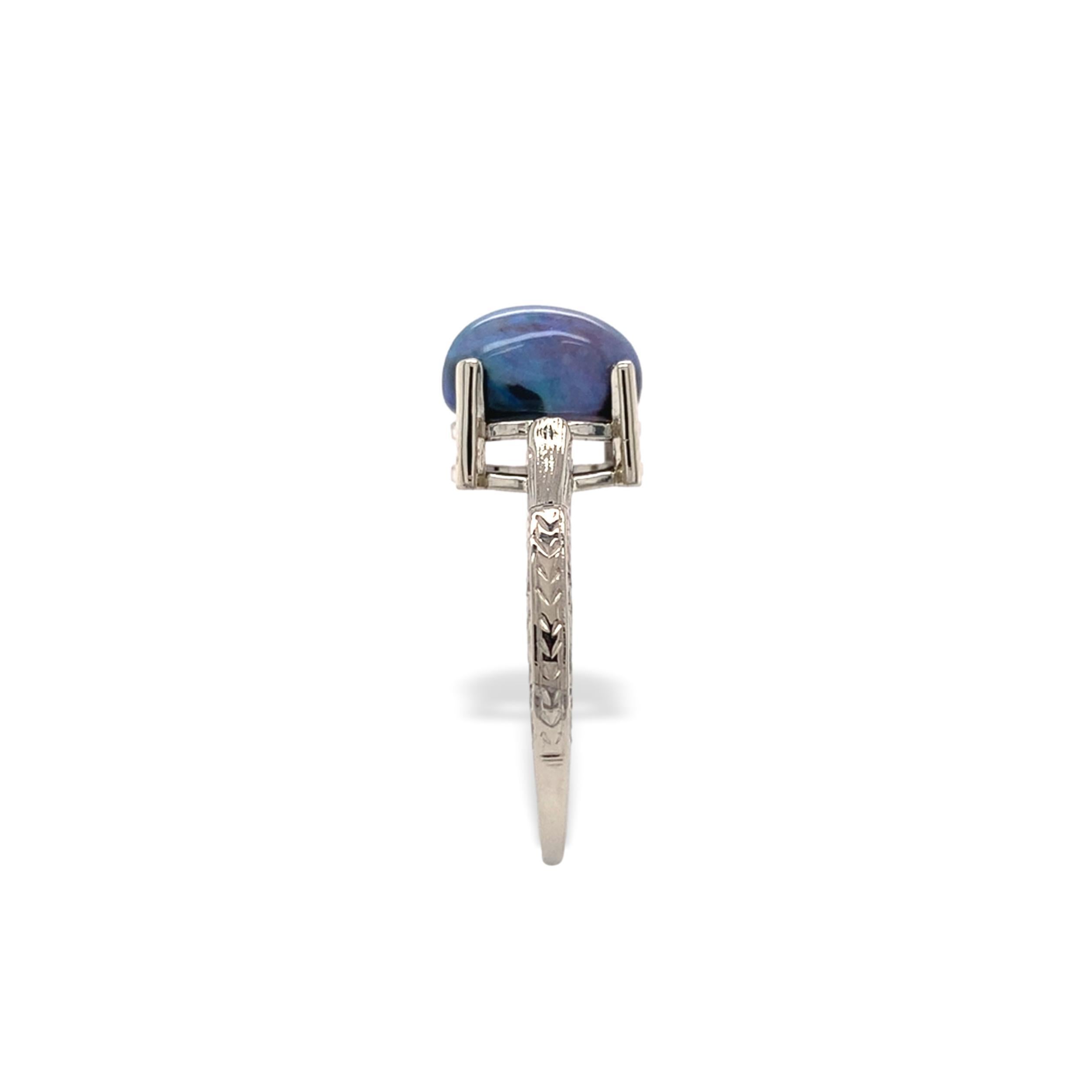 Bague en or blanc 14K 2.10 carats Australian Black Opal taille 6.75 Bon état - En vente à Big Bend, WI