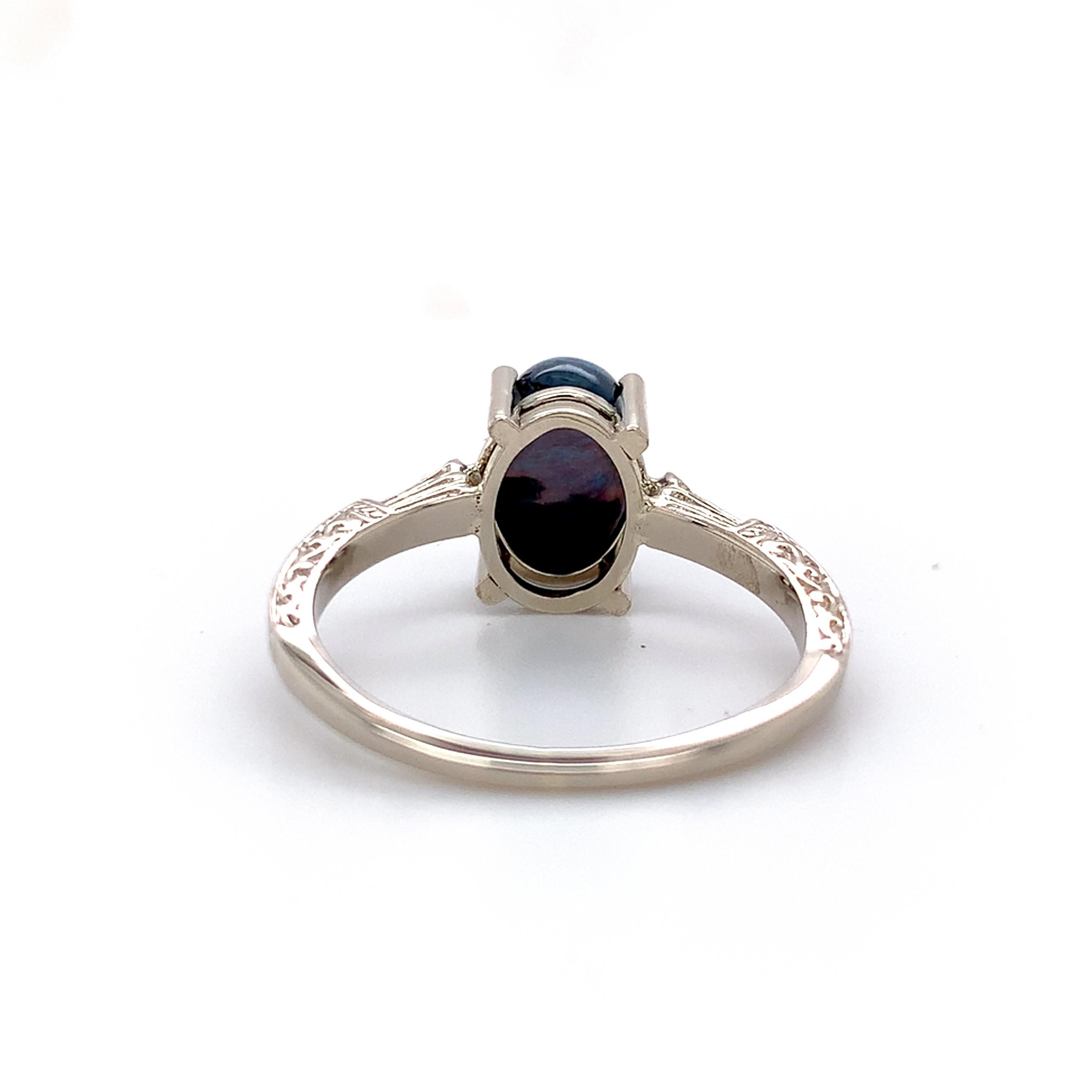 Bague en or blanc 14K 2.10 carats Australian Black Opal taille 6.75 Pour femmes en vente