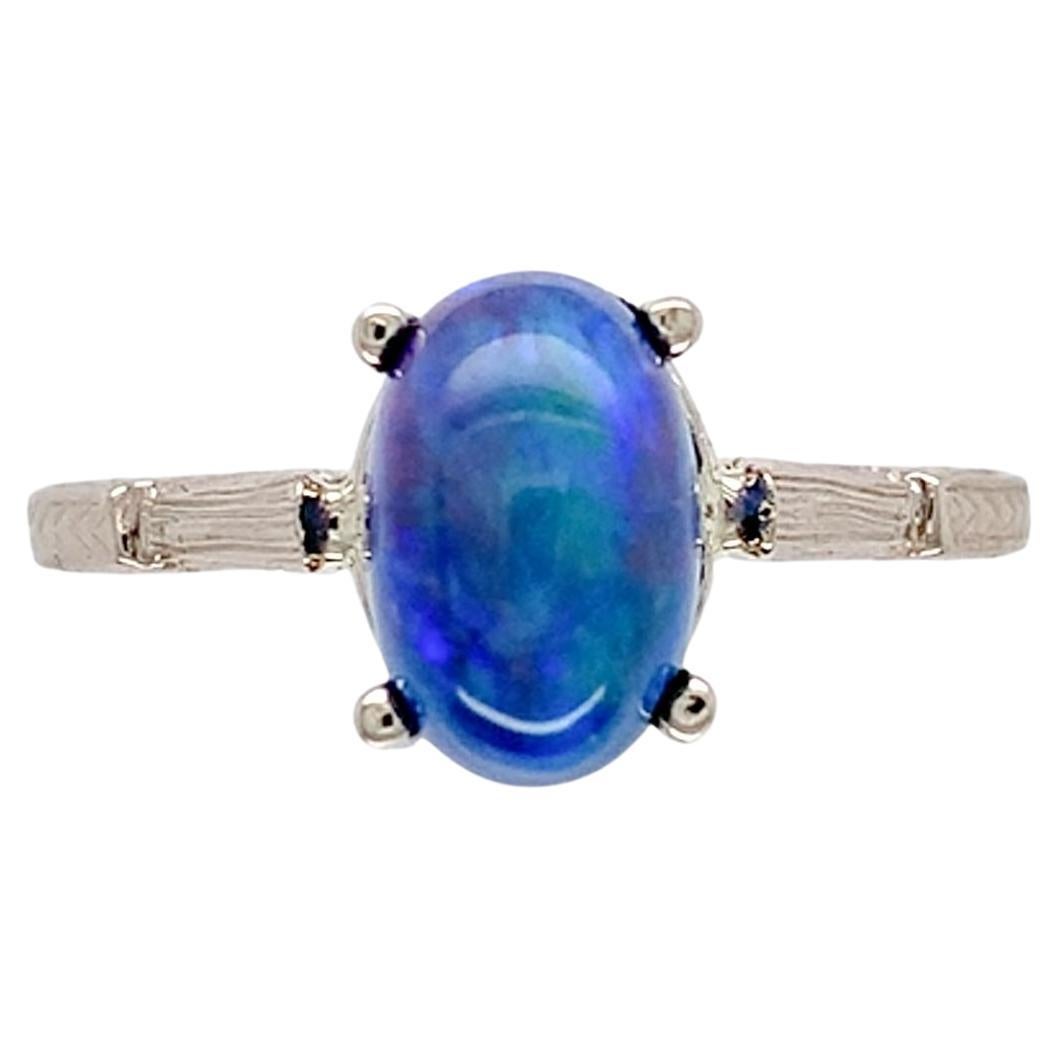14K Weißgold 2,10 Karat Australischer Schwarzer Opal Ring Größe 6,75
