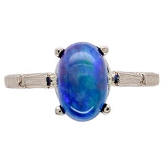 Antique 14K White Gold 2.10 carat Australian Black Opal Ring size 6.75