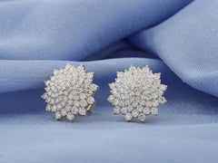 14K White Gold 2.10 Cts Diamond Floral Cluster Stud Earrings
