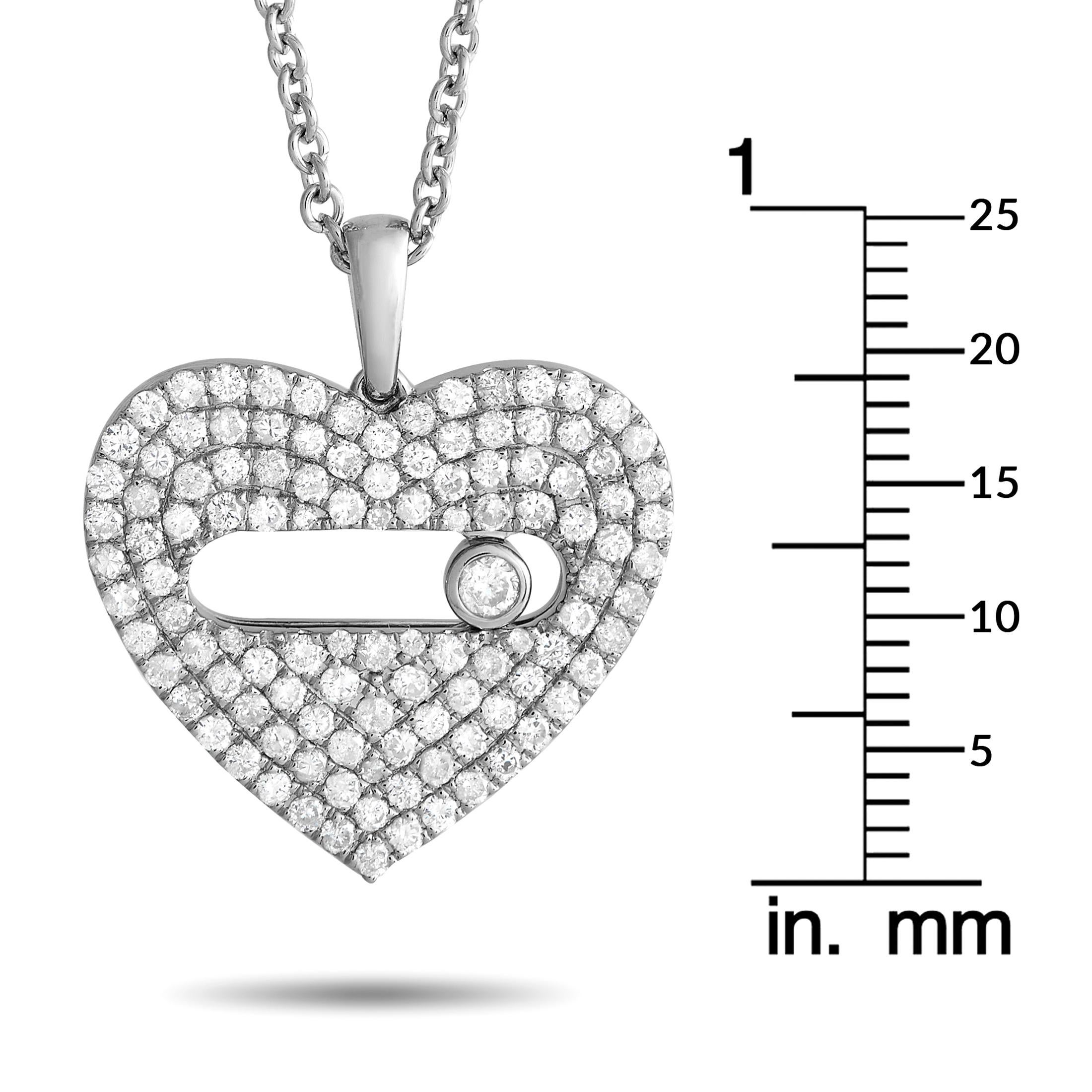 14K White Gold 2.10ct Diamond Pav Heart Necklace  In New Condition For Sale In Southampton, PA