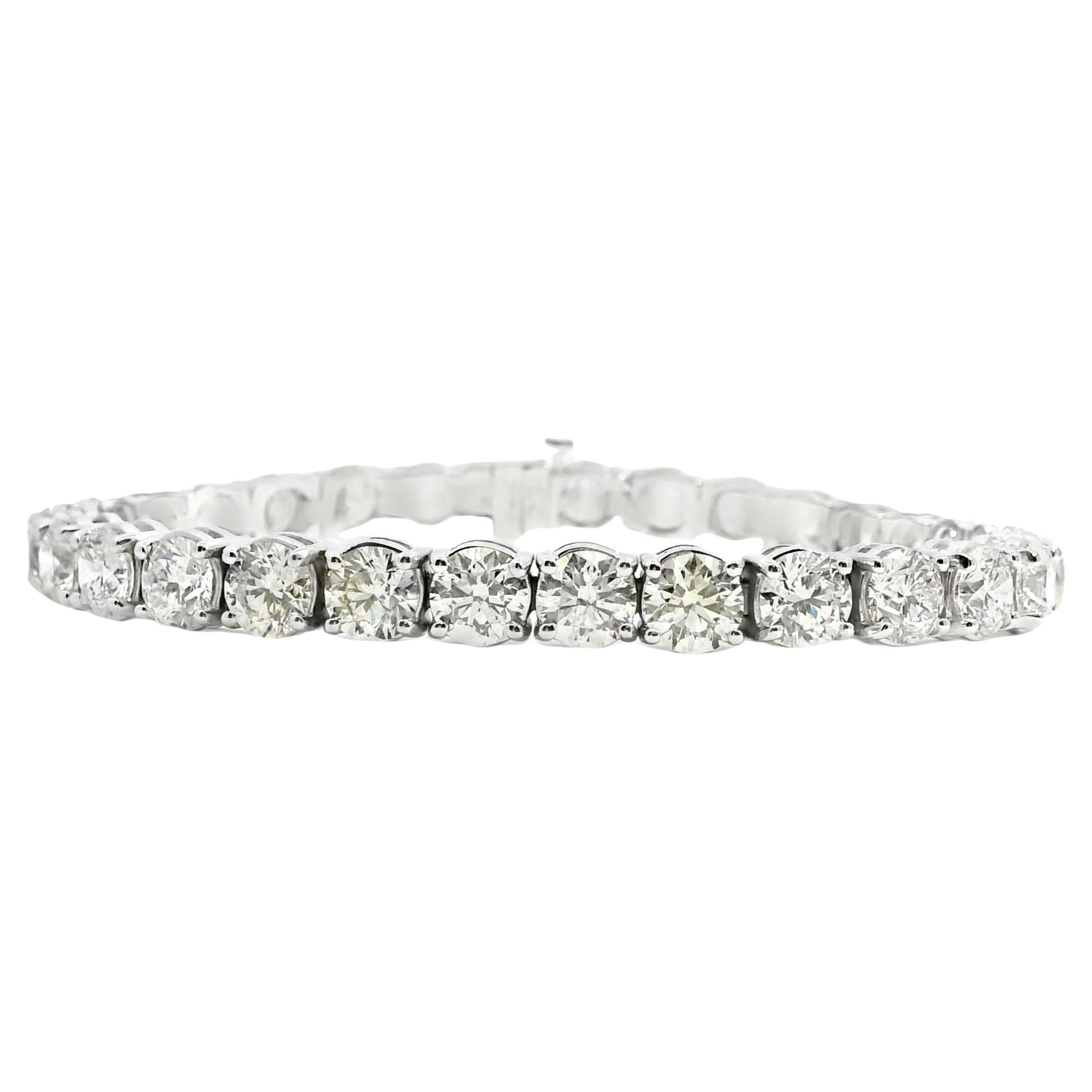 Bracciale da tennis in oro bianco 14k con brillante rotondo naturale da 21,16 ct. in vendita