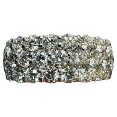 14K White Gold 2.12 Carat Three Row Round Brilliant Diamond Band Ring