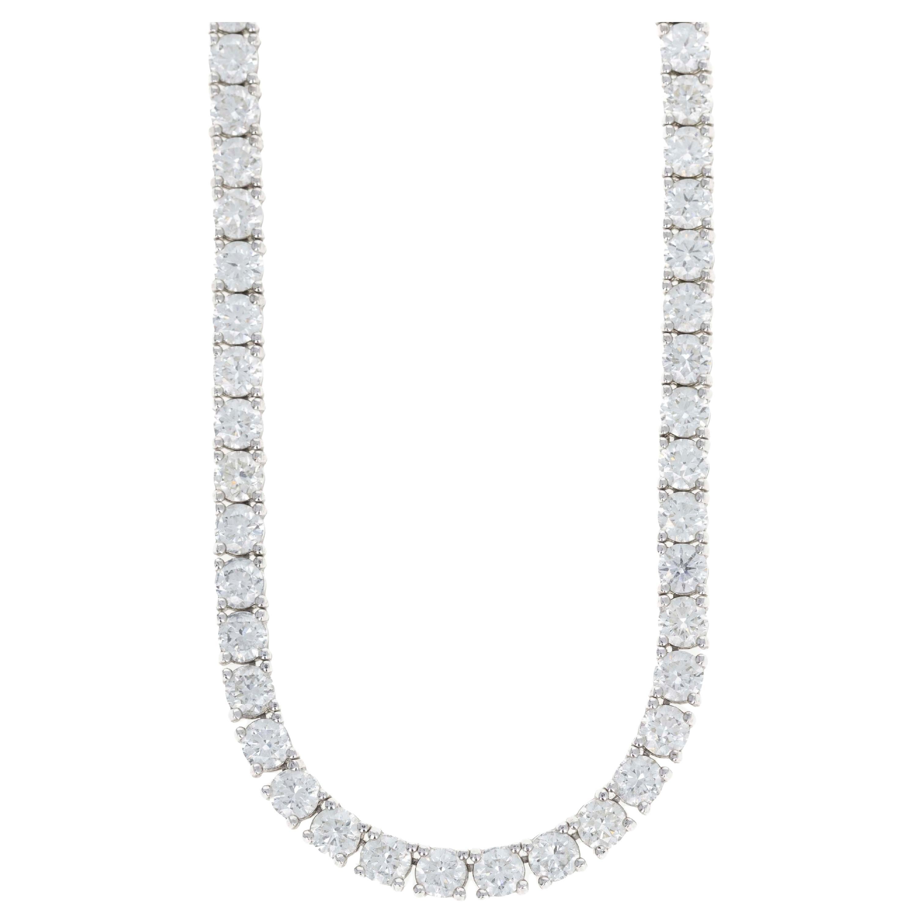 14K White Gold 21.46 Carat Round Diamond Tennis Necklace