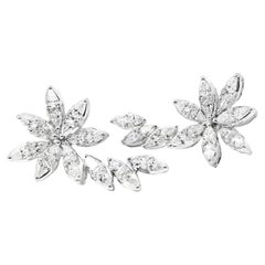 14k White Gold 2.14ctw Natural Multi Cut Diamond Flower Dangle Earrings