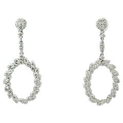 14k White Gold 2.18 Carat Round-cut Diamond Oval Shape Dangling Earrings 