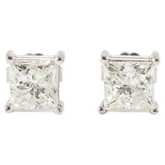 14K White Gold 2.20ct Princess Cut Diamond Push Back Stud Earrings