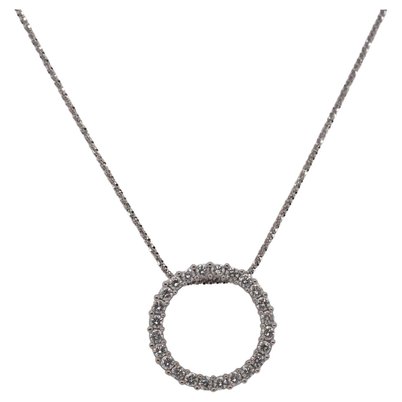 14K White Gold 2.25ct Diamond Circle Pendant and Chain