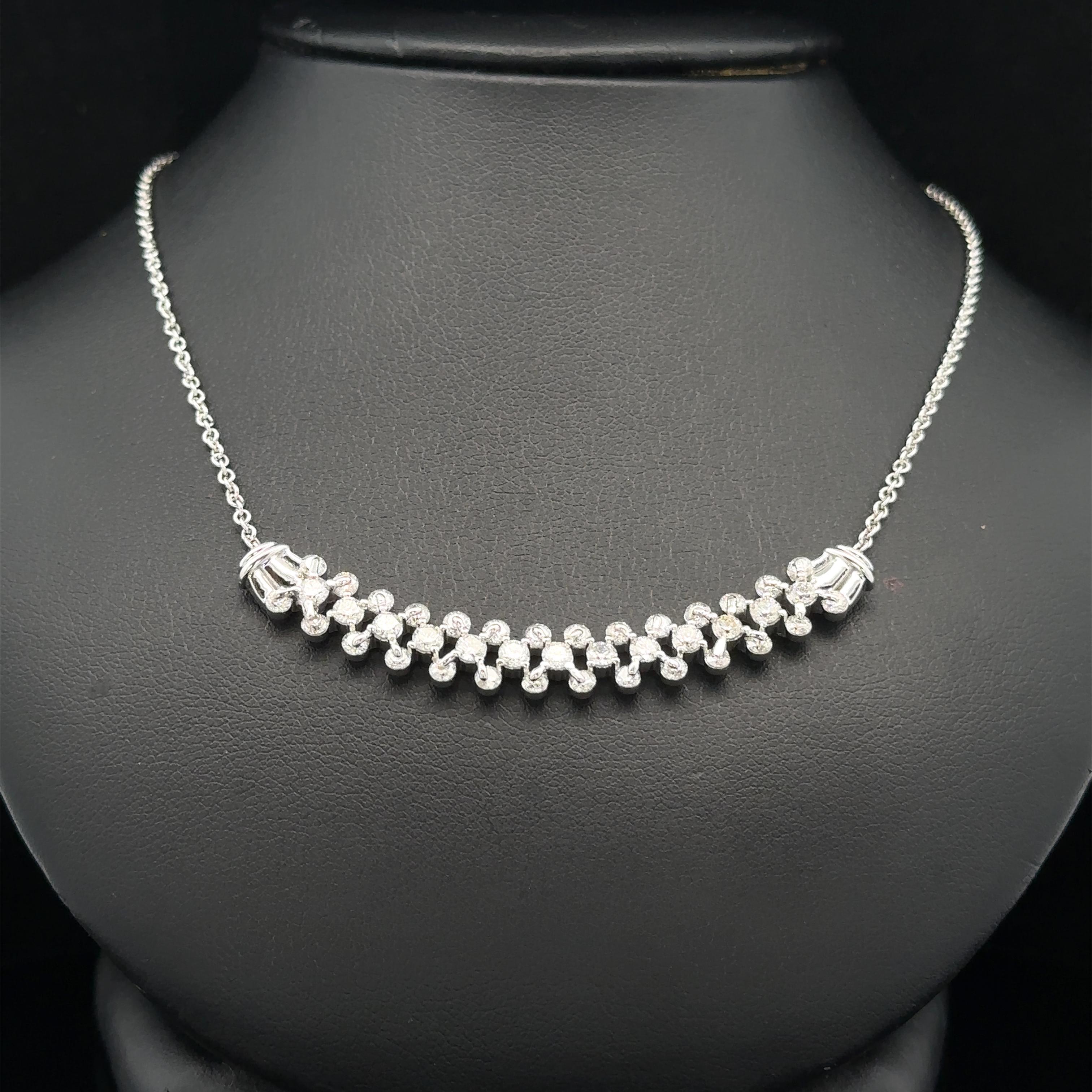 Brilliant Cut 14k White Gold 2.25ctw Diamond Covered Stitch Look Center Pendant 17