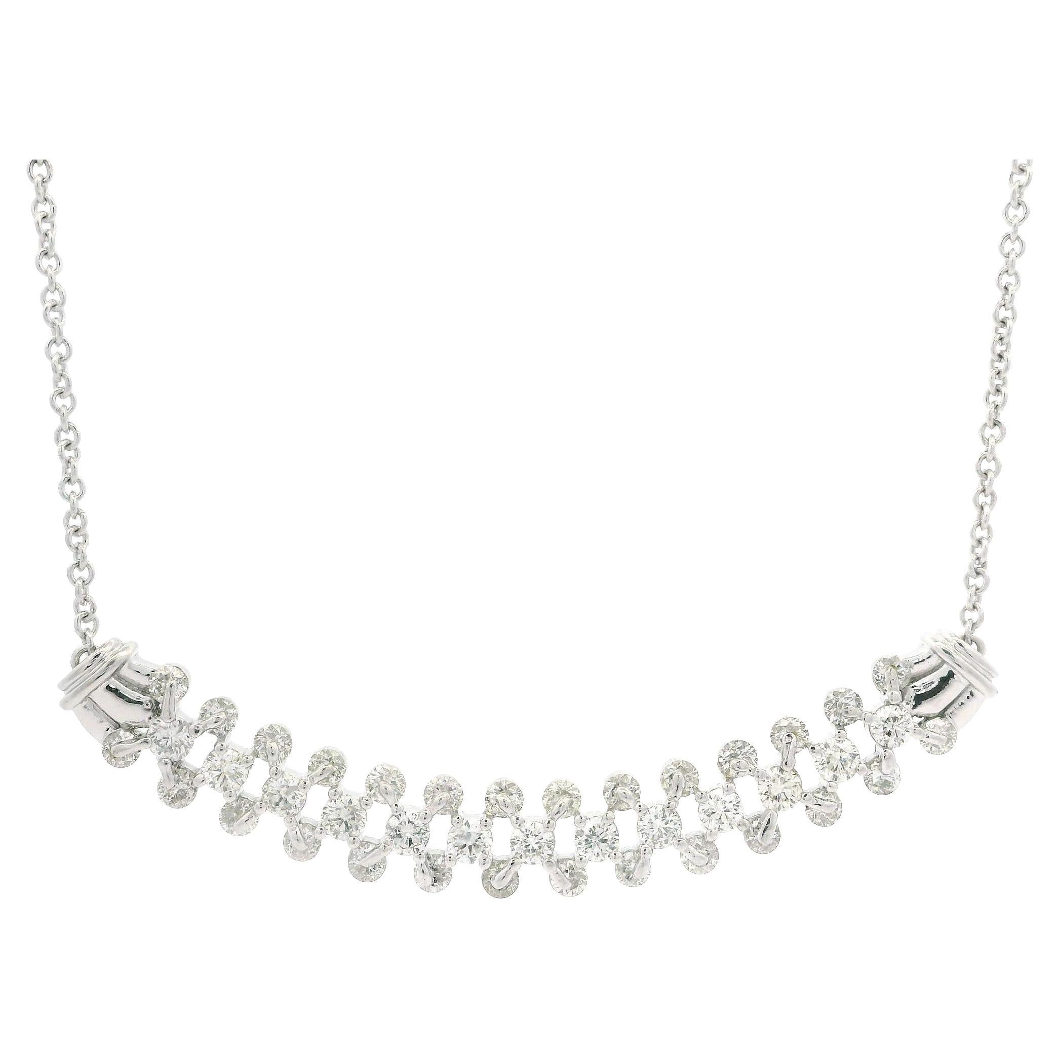 14k White Gold 2.25ctw Diamond Covered Stitch Look Center Pendant 17" Necklace For Sale