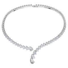 14K White Gold 22.74 Ct Natural Diamond Graduating Riviere Drop Necklace