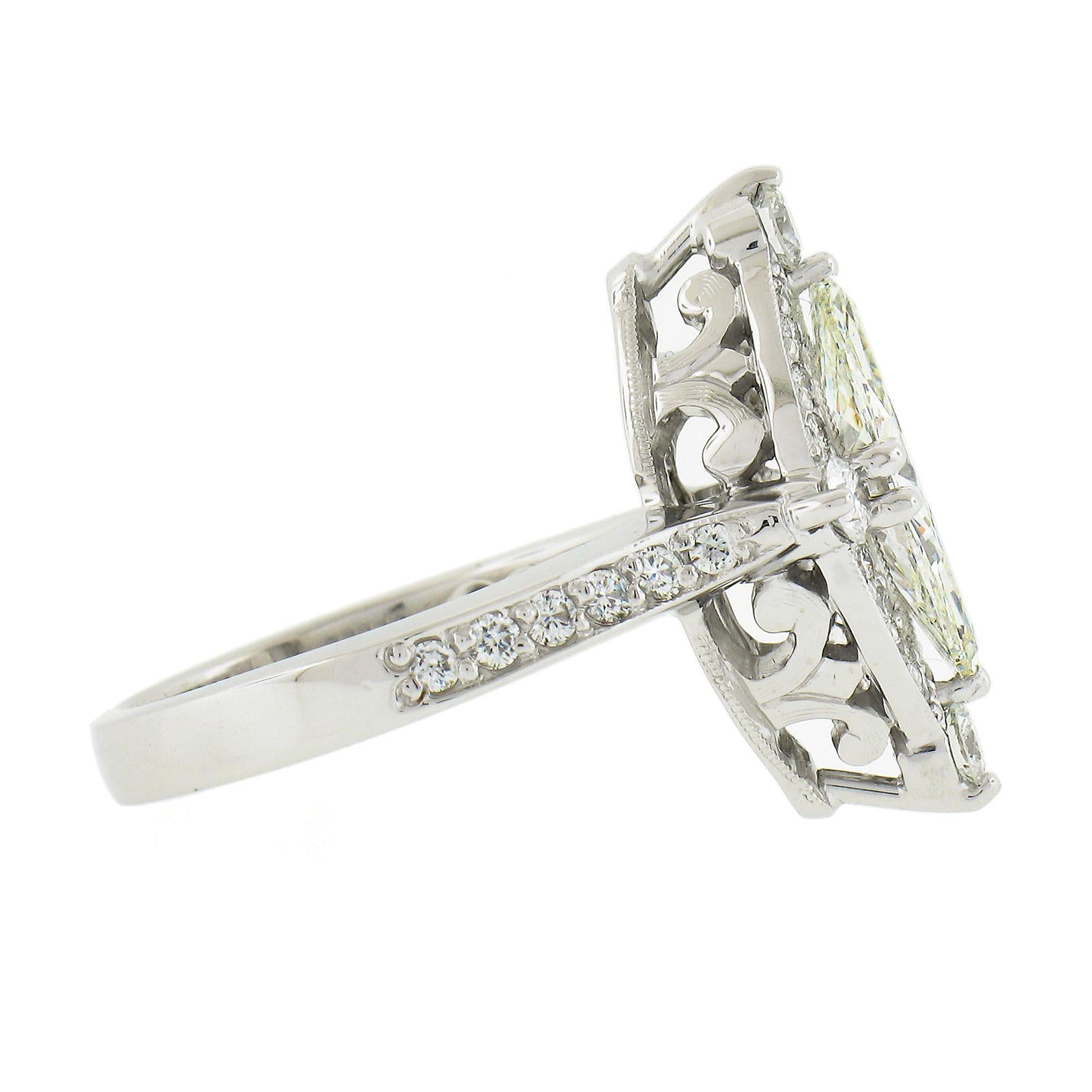 Women's 14k White Gold 2.2ctw Gia Fiery Marquise Diamond Big Show Engagement Ring For Sale