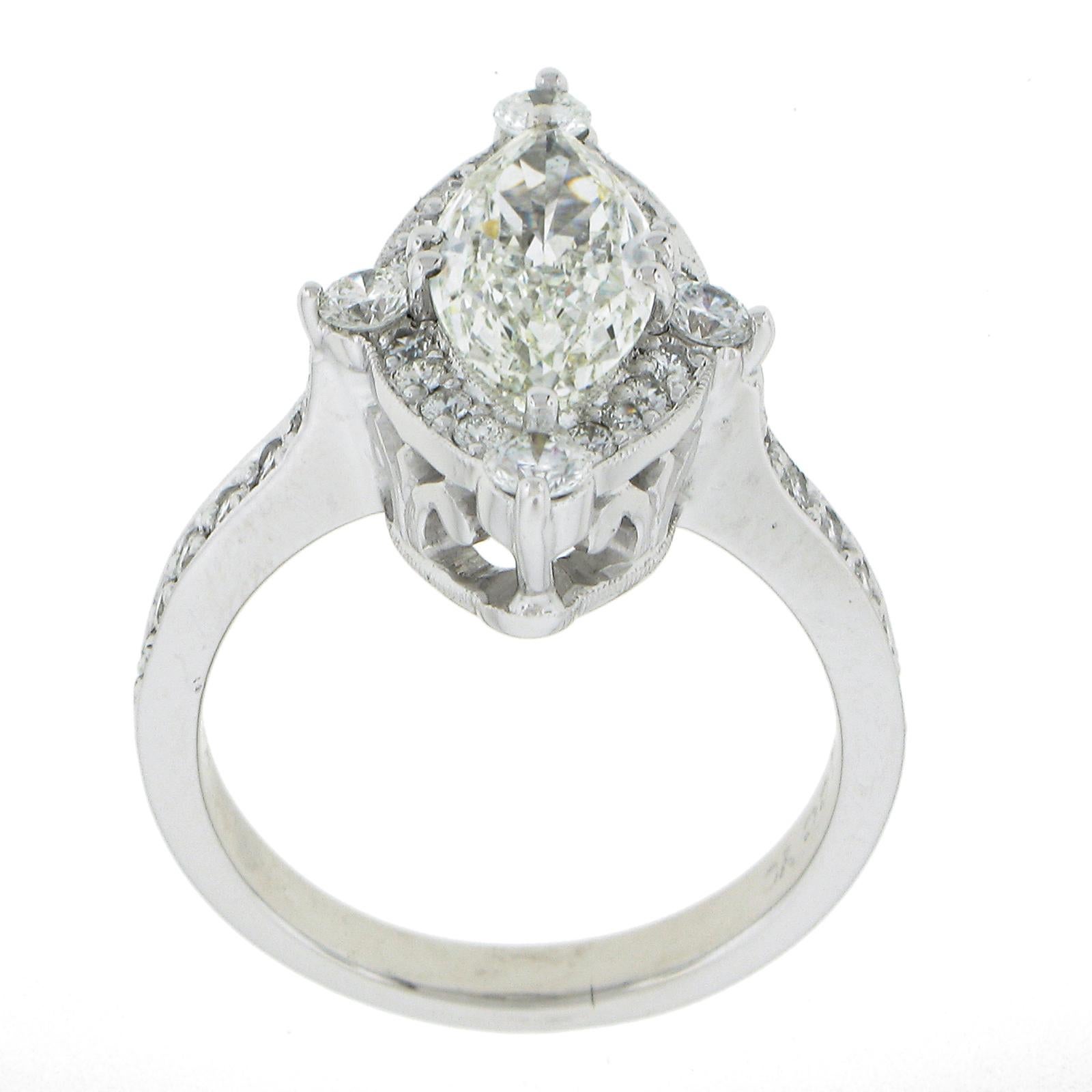 14k White Gold 2.2ctw Gia Fiery Marquise Diamond Big Show Engagement Ring For Sale 3