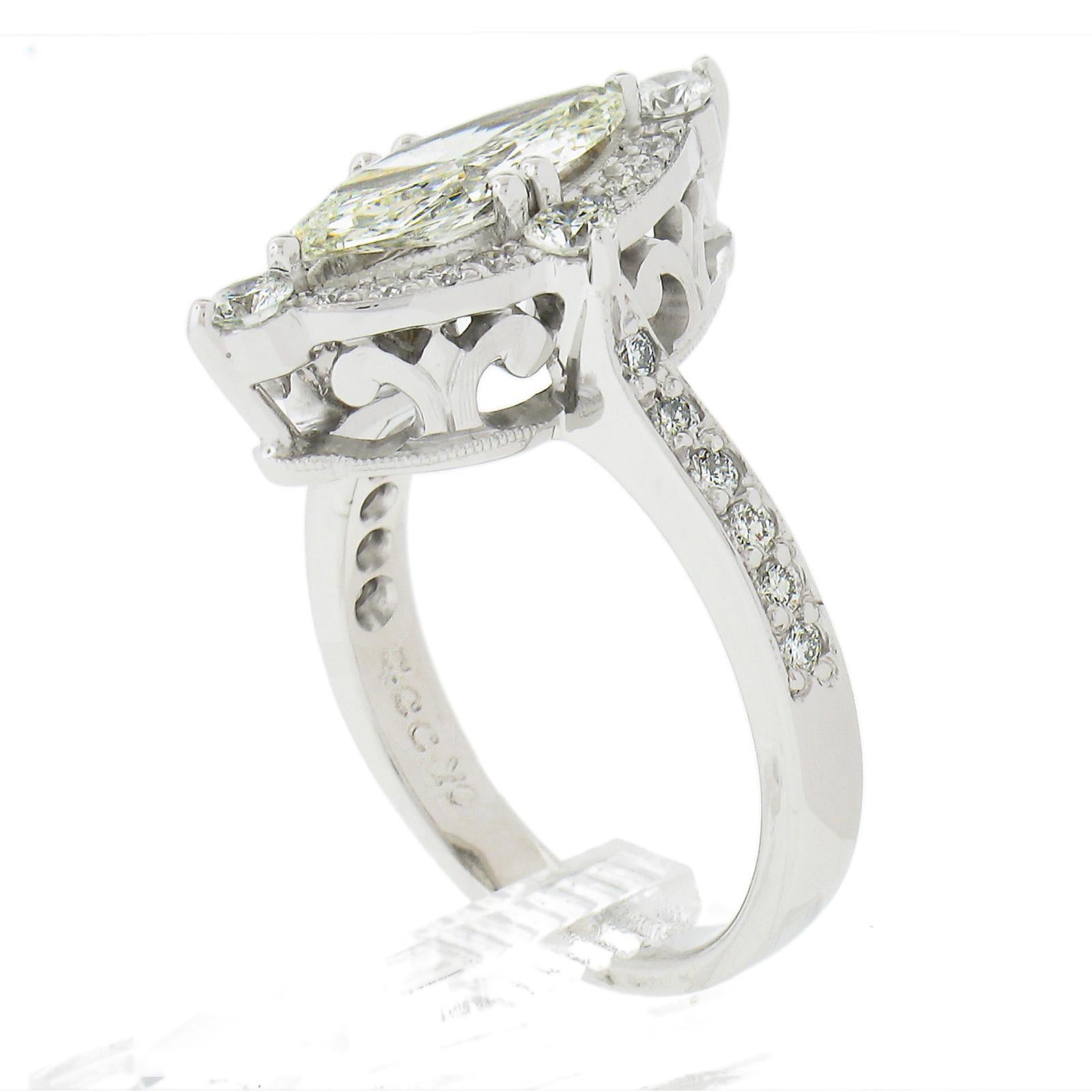 14k White Gold 2.2ctw Gia Fiery Marquise Diamond Big Show Engagement Ring For Sale 4
