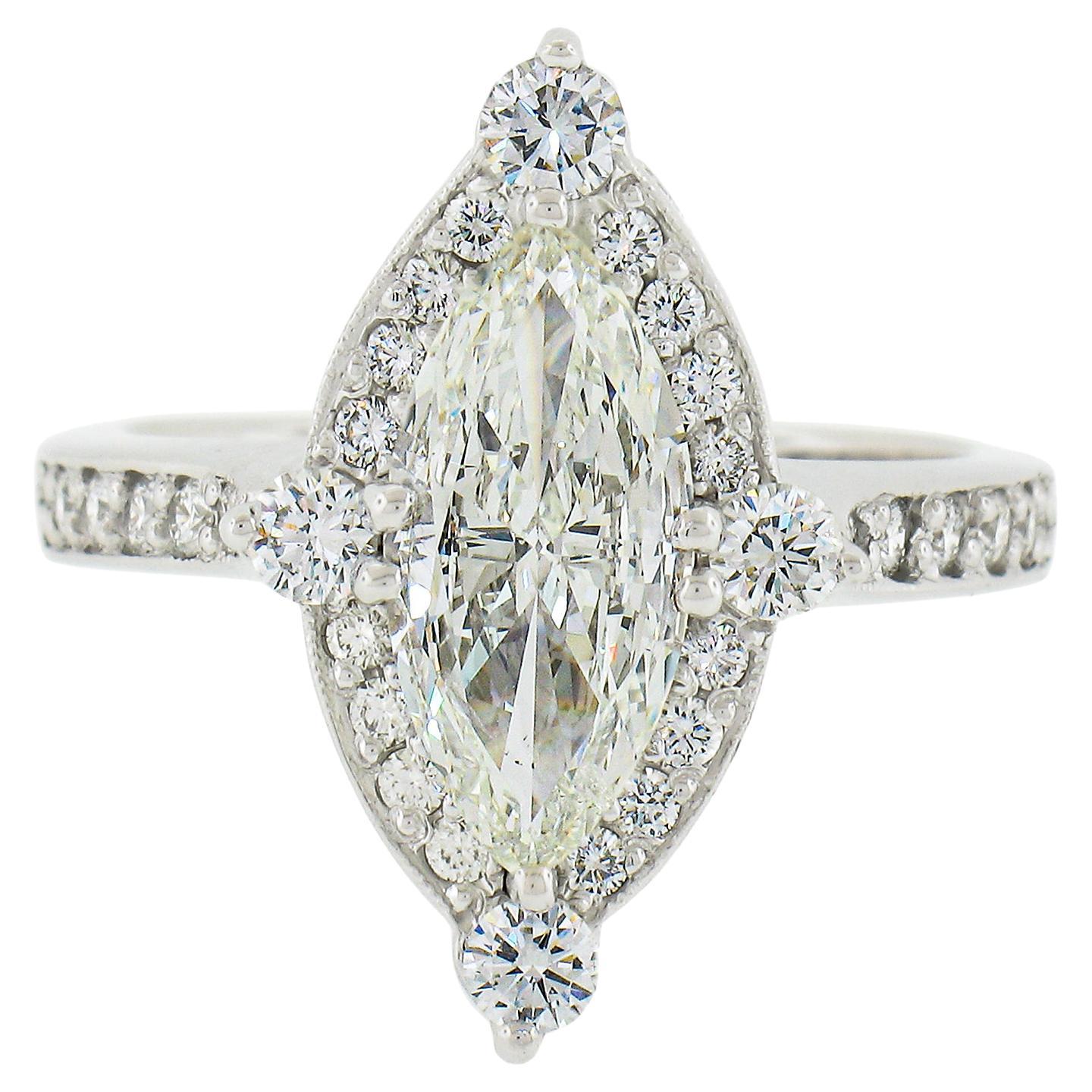 14k White Gold 2.2ctw Gia Fiery Marquise Diamond Big Show Engagement Ring For Sale
