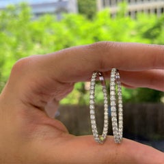 Créoles ovales en or blanc 14 carats avec diamants de 2,30 carats pour elle