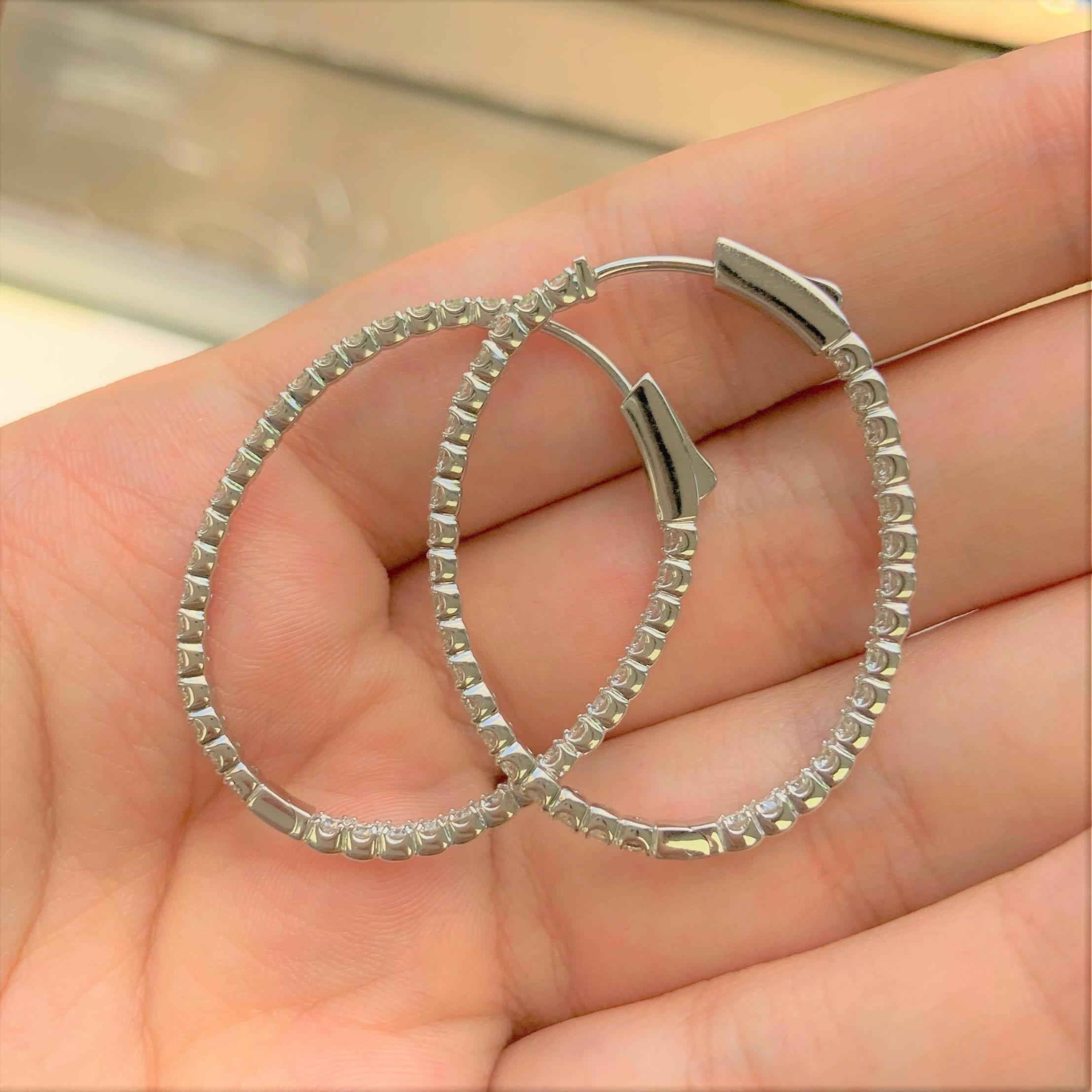 diamond oval hoop earrings white gold