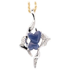 14K Weißgold 2,32ct Double Connected Heart Sapphire Anhänger mit Diamant