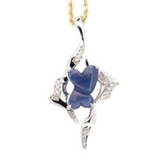14K White Gold 2.32ct Double Connected Heart Sapphire Pendant with Diamond R4561