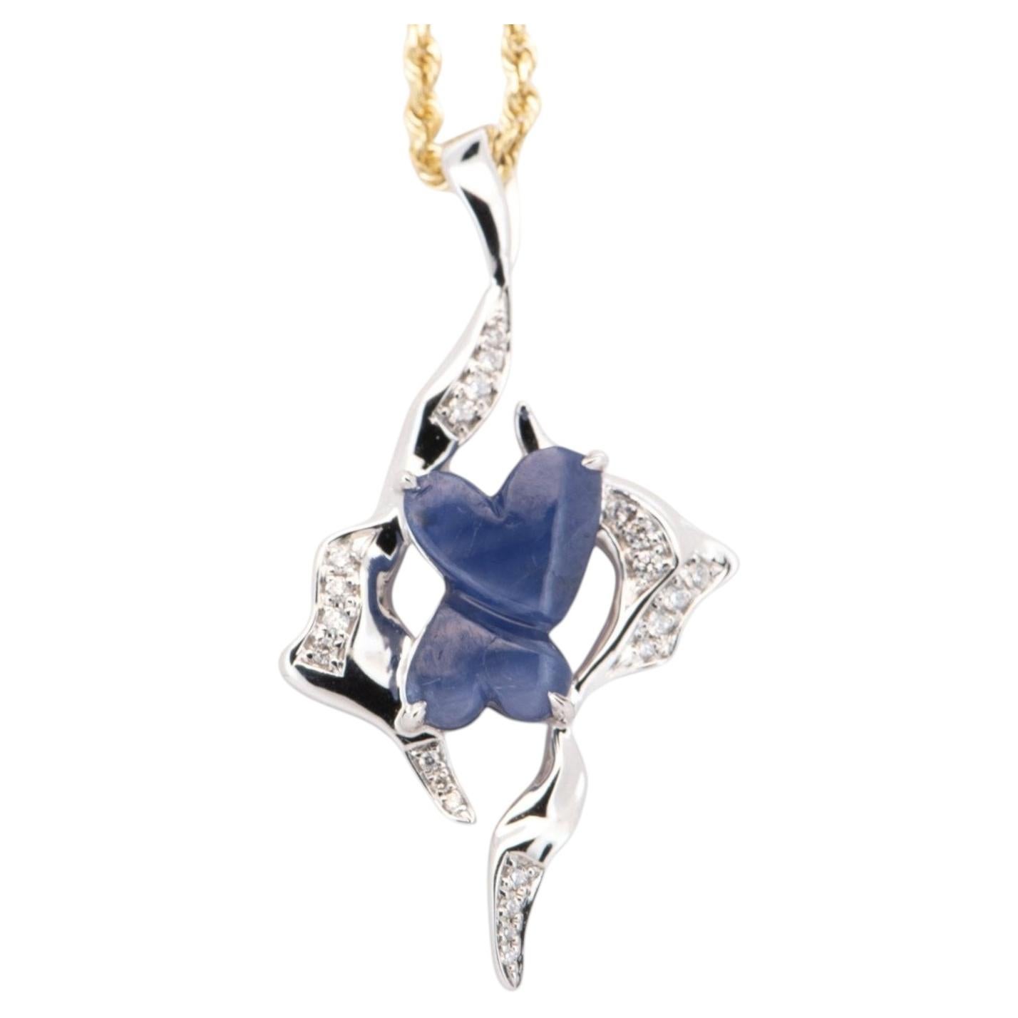 14K White Gold 2.32ct Double Connected Heart Sapphire Pendant with Diamond R4561 For Sale