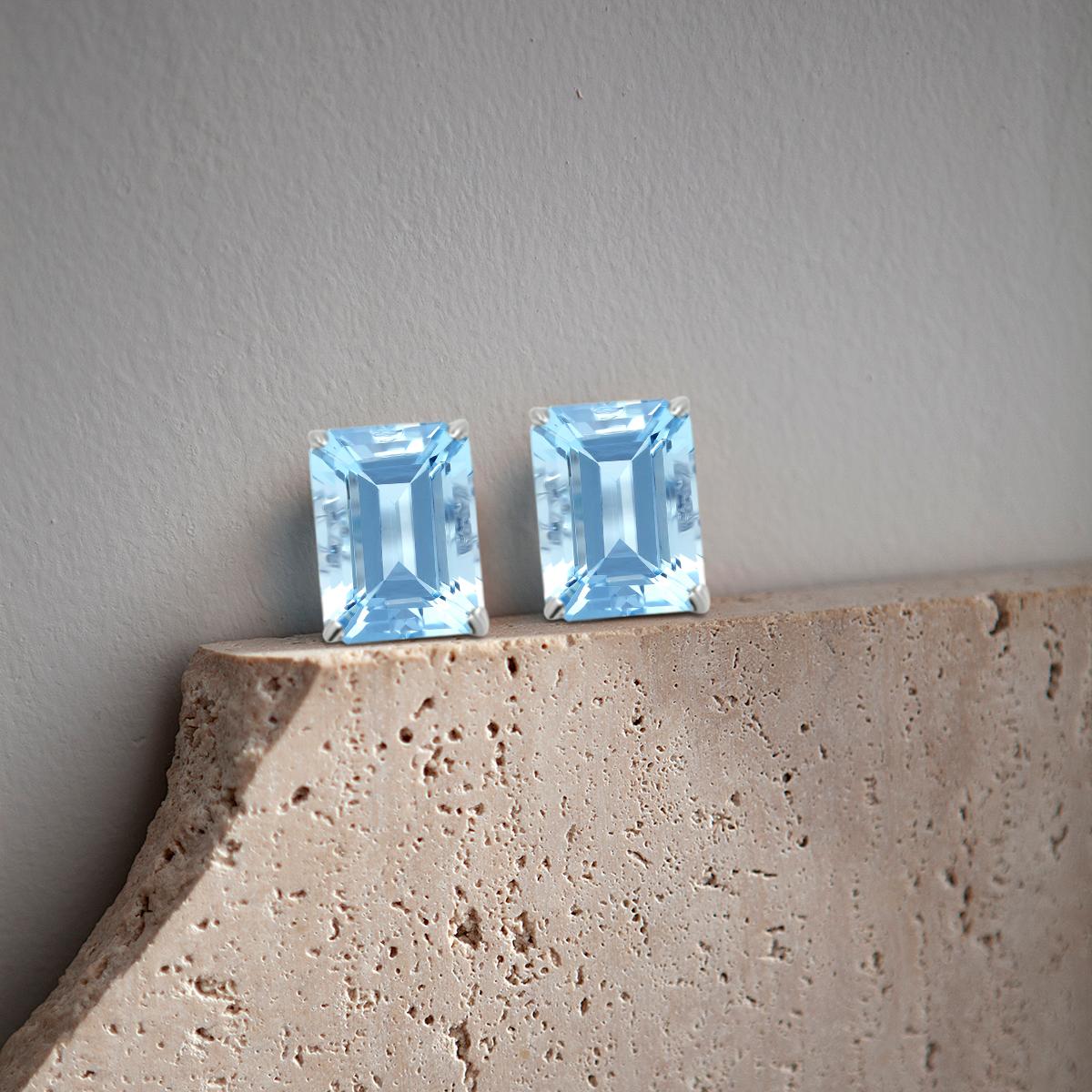 Octagon Cut 14k White Gold 2.37 Carats Aquamarine Earring, Style#E4668AQ 21192/4 For Sale