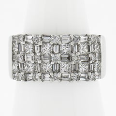 14K White Gold 2.40ctw Basket Weave Baguette & Round Diamond Wide Band Ring
