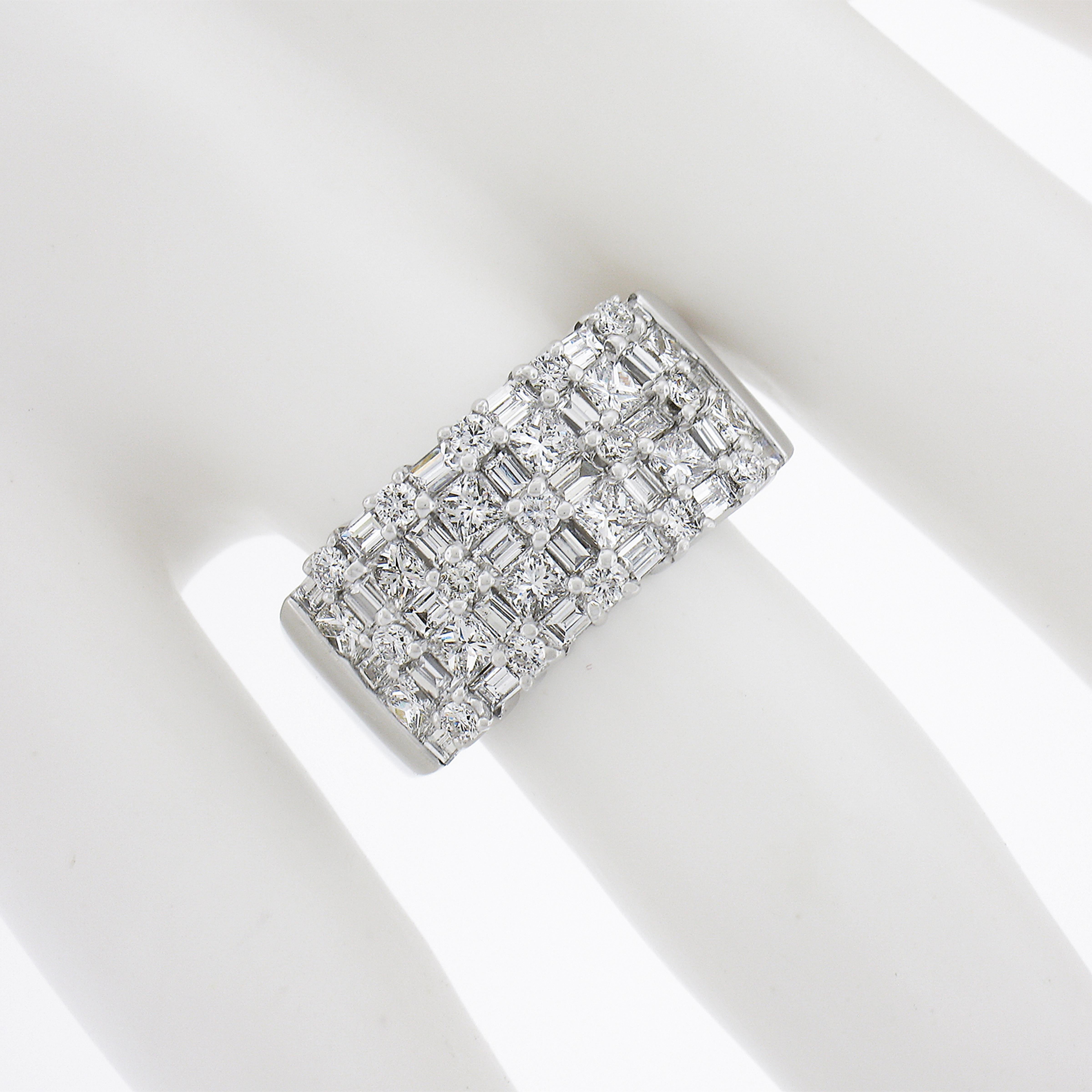 14K Weißgold 2,40ctw Korbgeflecht Baguette & runder Diamant breiter Bandring im Zustand „Hervorragend“ im Angebot in Montclair, NJ