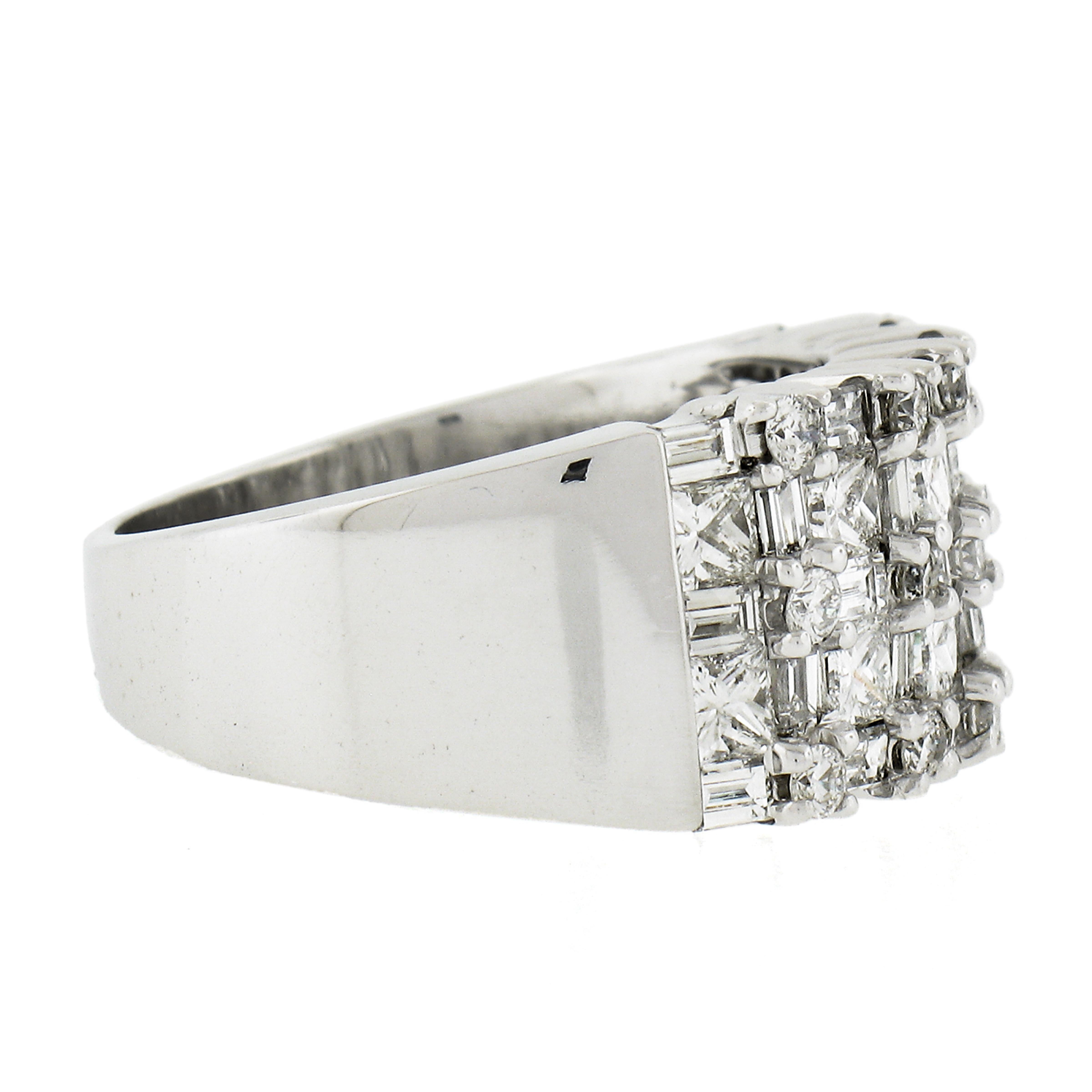 Women's 14K White Gold 2.40ctw Basket Weave Baguette & Round Diamond Wide Band Ring For Sale
