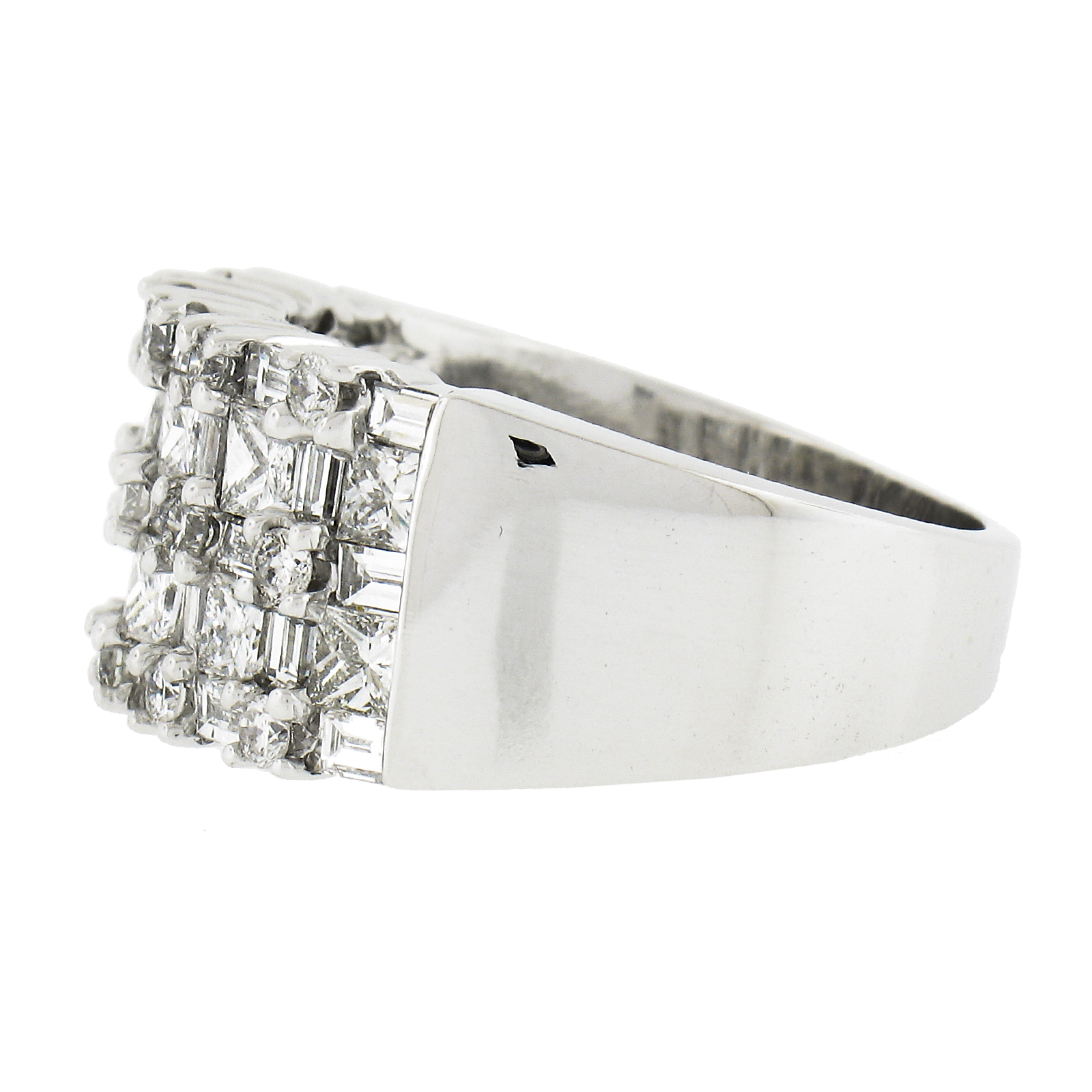 14K White Gold 2.40ctw Basket Weave Baguette & Round Diamond Wide Band Ring For Sale 1