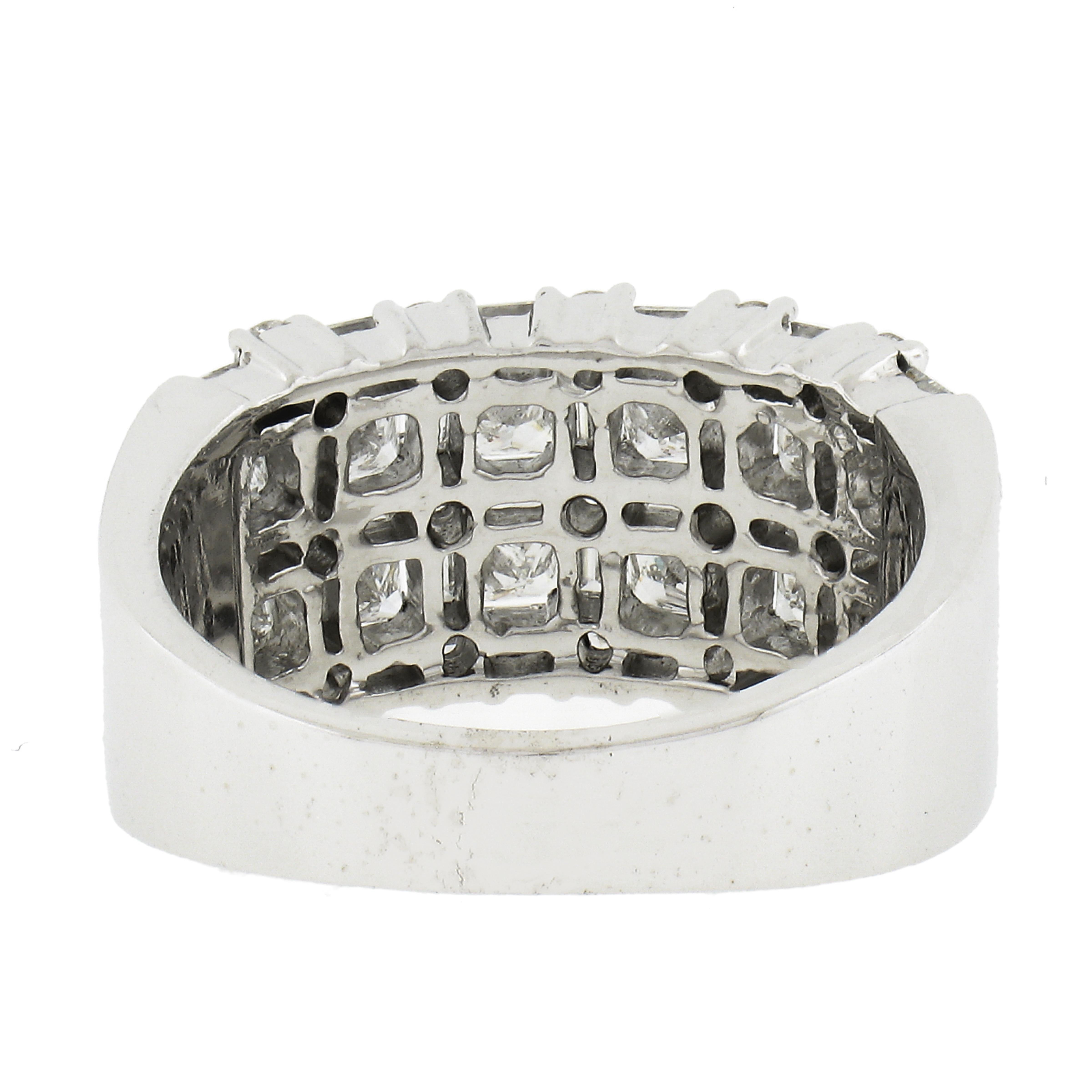 14K White Gold 2.40ctw Basket Weave Baguette & Round Diamond Wide Band Ring For Sale 2