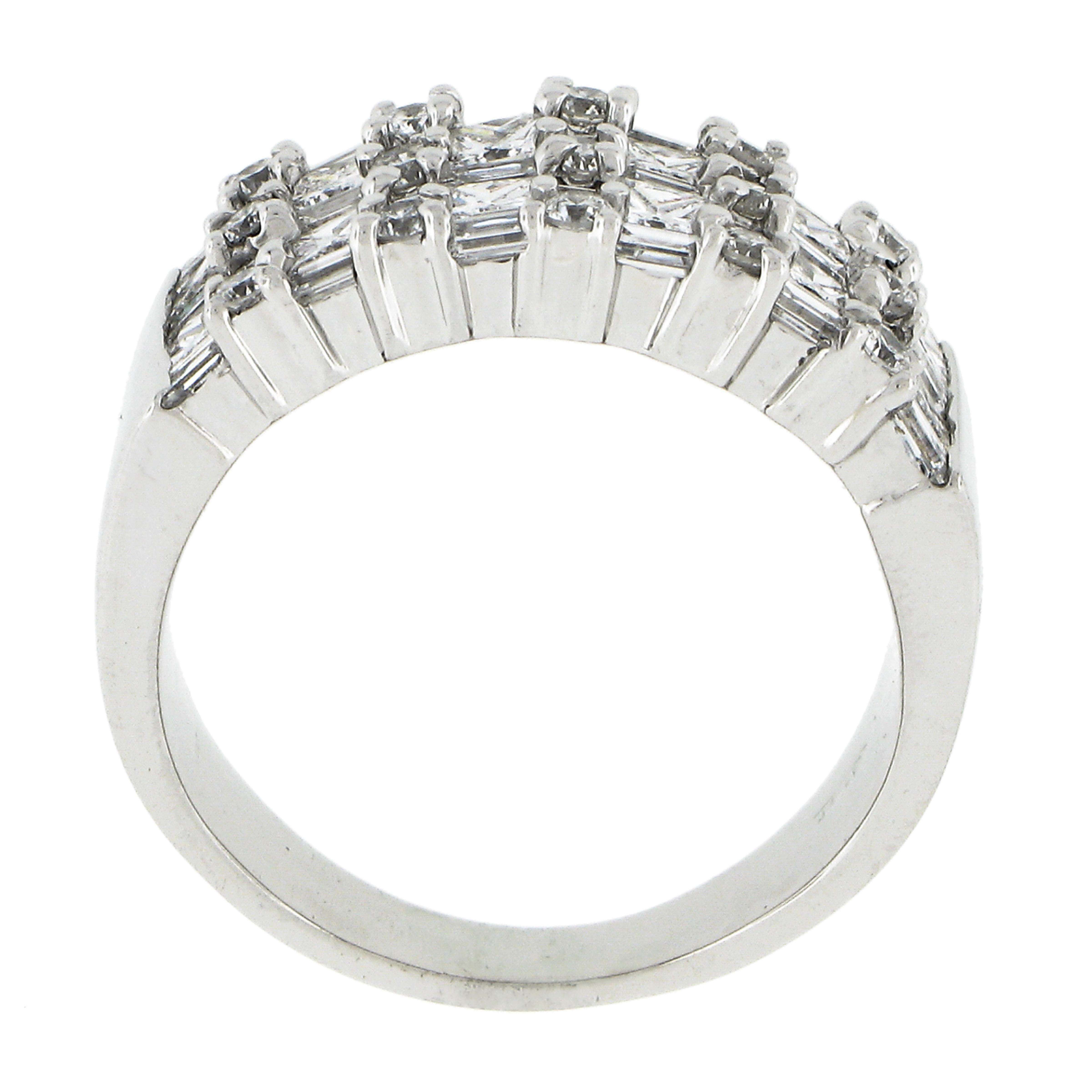 14K White Gold 2.40ctw Basket Weave Baguette & Round Diamond Wide Band Ring For Sale 3