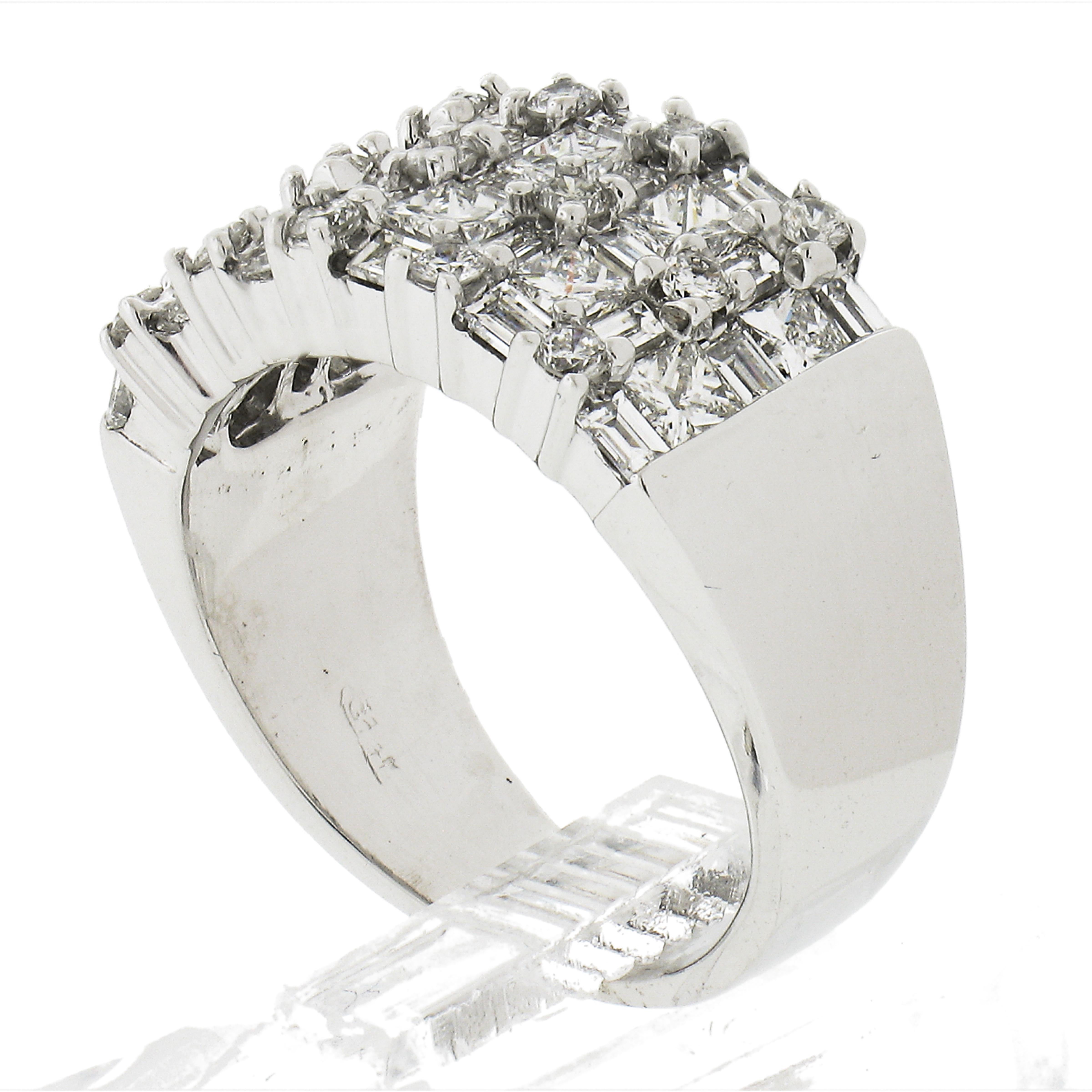 14K White Gold 2.40ctw Basket Weave Baguette & Round Diamond Wide Band Ring For Sale 4