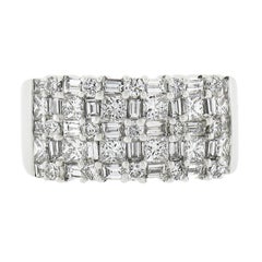 14K White Gold 2.40ctw Basket Weave Baguette & Round Diamond Wide Band Ring