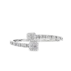 14k White Gold 2.40ctw Natural Round and baguette Diamonds Bangle Bracelet