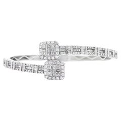 14k White Gold 2.40ctw Natural Round and baguette Diamonds Bangle Bracelet