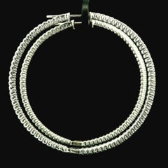 14k White Gold 2.40ctw Round Cut Diamond Large In Out Hoop Snap Earrings