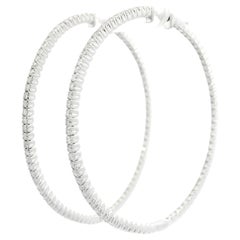 14k White Gold 2.40ctw Round Cut Diamond Large In Out Hoop Snap Earrings