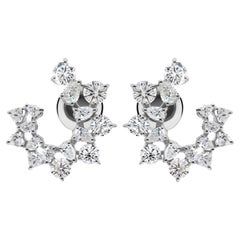 Boucles d'oreilles créoles en grappe de diamants naturels, 2,42 carats, or blanc 14 carats, 15 mm