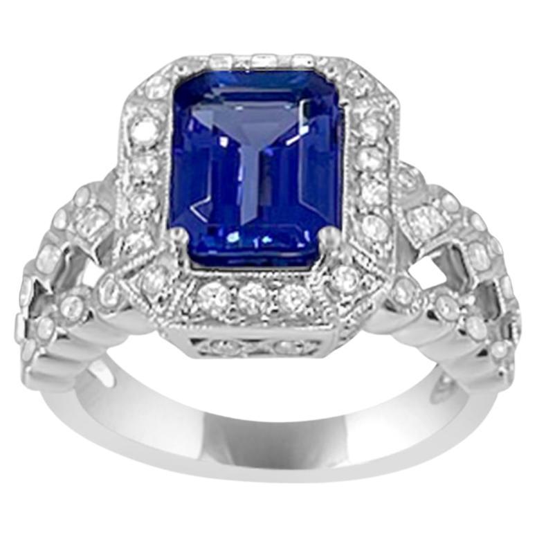 14K White Gold 2.46cts Tanzanite and Diamond Ring. Style# REN72657A For Sale