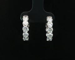 14k White Gold 2.4ctw F VS Diamond 18mm Fancy 5 Stones Huggie Hoop Push Earrings