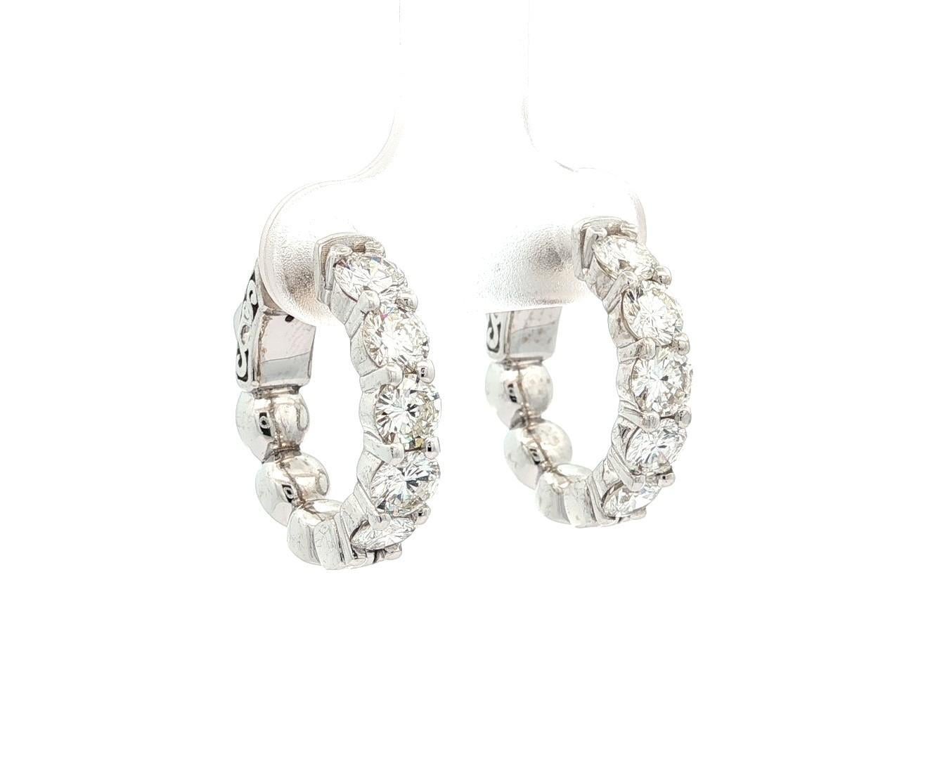 Orecchini a cerchio Huggie Push in oro bianco 14k 2,4ctw F VS Diamond 18mm Fancy 5 Stones in vendita 3