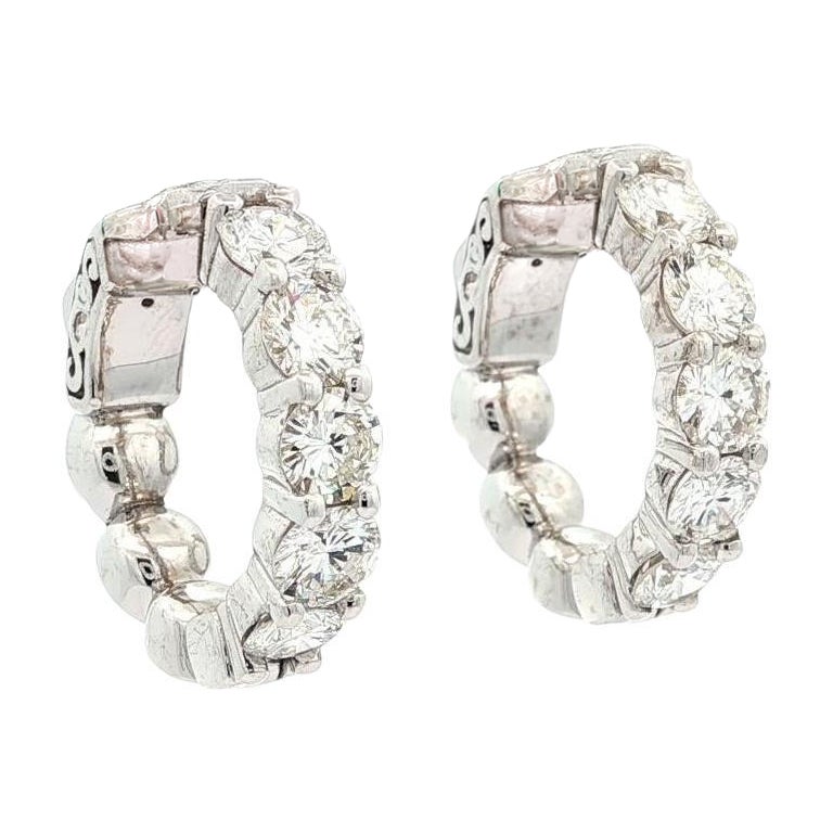 14k White Gold 2.4ctw F VS Diamond 18mm Fancy 5 Stones Huggie Hoop Push Earrings im Angebot