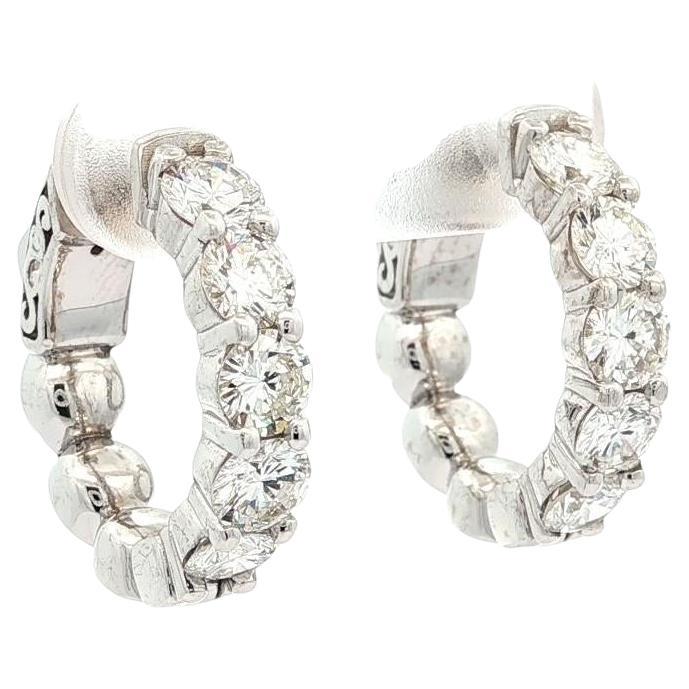 Orecchini a cerchio Huggie Push in oro bianco 14k 2,4ctw F VS Diamond 18mm Fancy 5 Stones