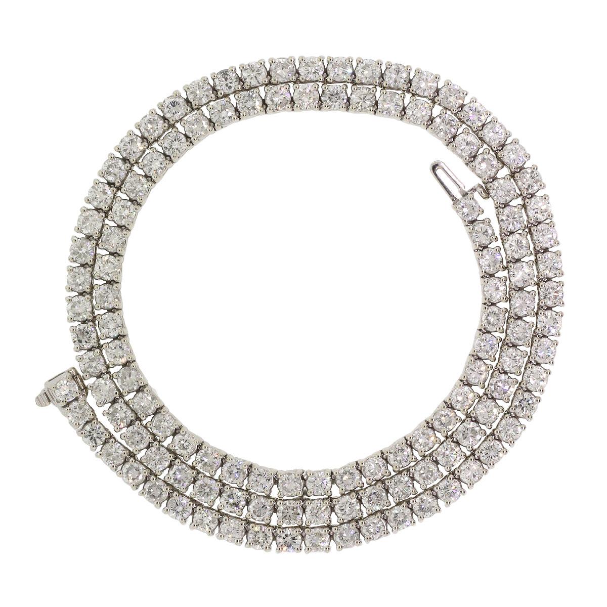 14k White Gold 24ctw Round Cut Diamond Tennis Necklace For Sale 1
