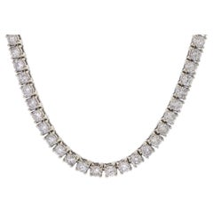 14k White Gold 24ctw Round Cut Diamond Tennis Necklace