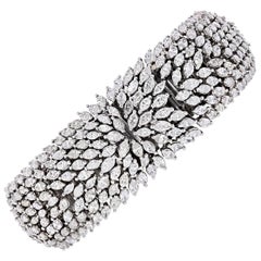 14 Karat White Gold 25 Carat Marquise Cut Cluster Diamond Bracelet